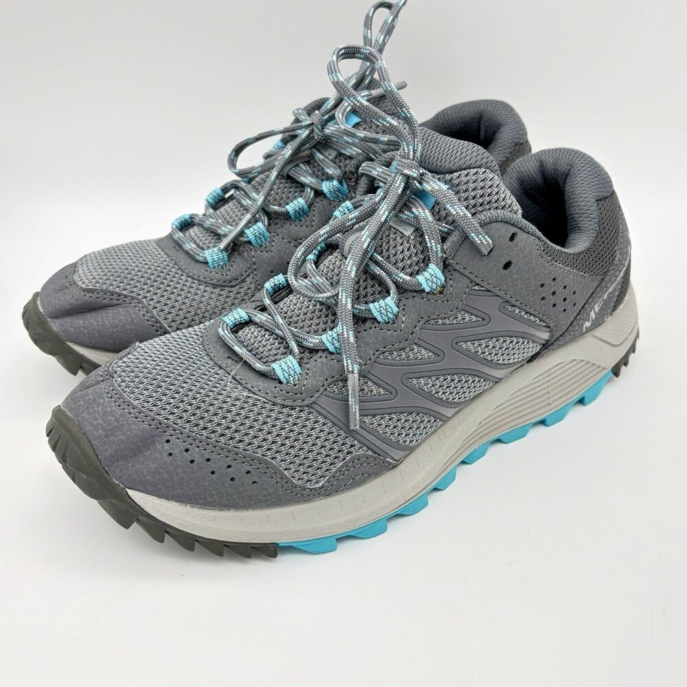 Merrell‎ Wildwood Gray Blue Trail Hiking Sneakers Women’s 7.5 Mesh Rock Grip